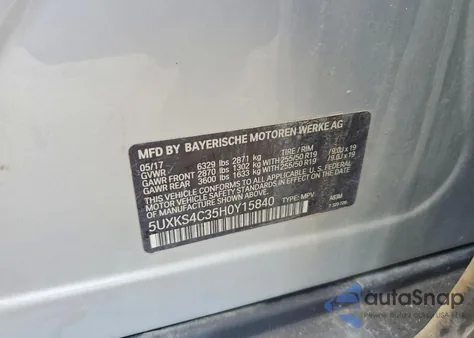 2017 BMW X5 xDrive35D z USA, uszkodzony, nr VIN 5UXKS4C35H0Y15840